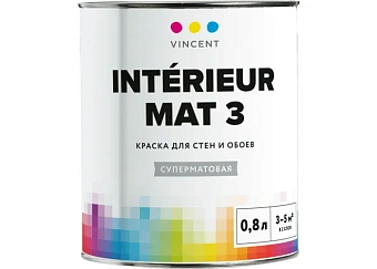 Краска для минеральных поверхностей акриловая/матовая VINCENT DECOR Intérieur Mat 3 I-3 Белый основа A 0,8л