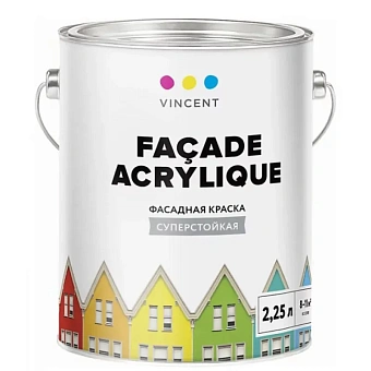Краска для минеральных поверхностей акриловая/фасадная VINCENT DECOR Facade Acrylique F-2 Белый основа A 2,25л