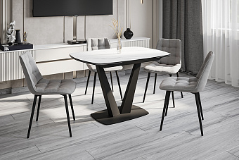 Кухонный стол раскладной AERO 85х120х76см закаленное стекло/керамика/сталь Carrara