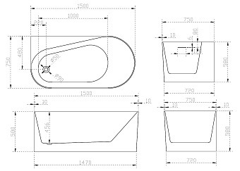 Ванна акриловая Abber AB9496-1.5 L 150х75см пристенная