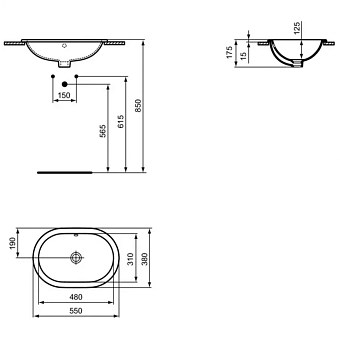 Раковина встраиваемая снизу IDEAL STANDARD CONNECT E504801 55х38см