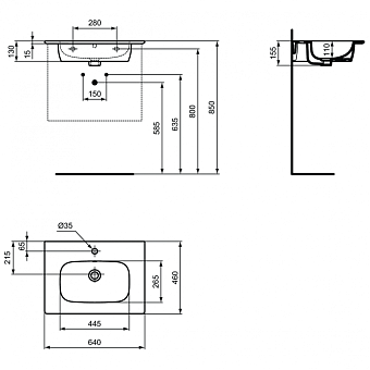 Раковина подвесная IDEAL STANDARD Ideal Standard i.life A T461901 64х46см