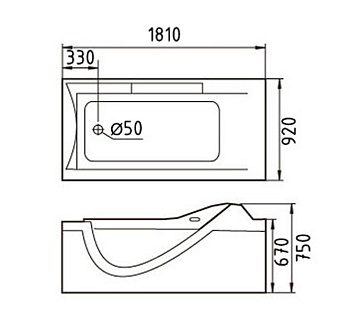 Ванна акриловая Gemy G9055 K L 181х92см пристенная