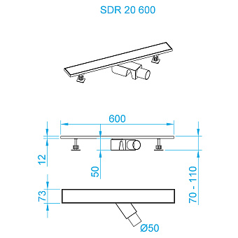 Душевой лоток RGW 47212060-01 SDR-20 60х7,3см горизонтальный сток с решёткой и опорами