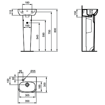 Раковина подвесная IDEAL STANDARD Ideal Standard i.life A T470901 35х30см