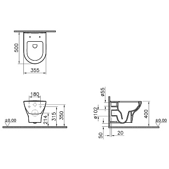 Унитаз подвесной VITRA Zentrum 5795B003-6077 безободковый с микролифтом