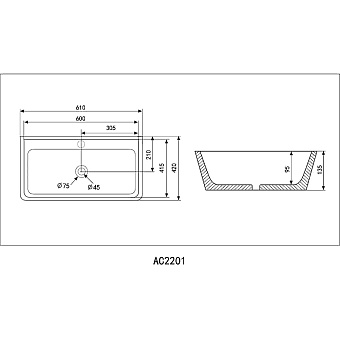 Раковина накладная Abber RECHTECK AC2201MB 61х42см