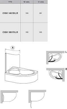 Стеклянная шторка на ванну RAVAK ROSA CVSK1 160/170 R 150х100см