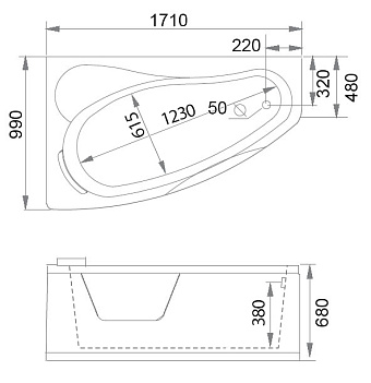 Ванна акриловая Gemy G9046 II B L 171х99см пристенная