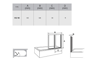 Стеклянная шторка на ванну RAVAK VS2 796M0100ZG 140х105см