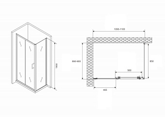 Угловое ограждение Abber Schwarzer Diamant AG301105-S905 190х90см стекло прозрачное