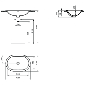 Раковина встраиваемая сверху IDEAL STANDARD CONNECT E504901 62х41см