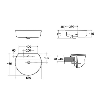 Раковина встраиваемая сверху IDEAL STANDARD CONNECT E792301 55х46см