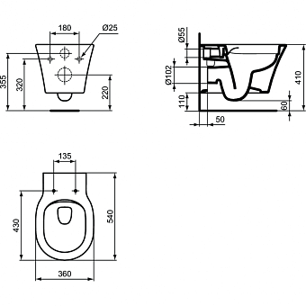 Унитаз подвесной IDEAL STANDARD CONNECT AIR E228801 безободковый без сиденья