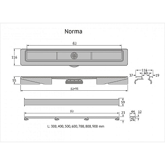 Щелевой душевой трап BERGES C1 Norma 400 49,5х12,1см вертикальный сток