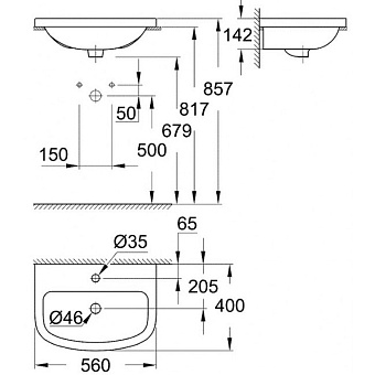 Раковина встраиваемая сверху GROHE Bau Ceramic 39422000 56х40см