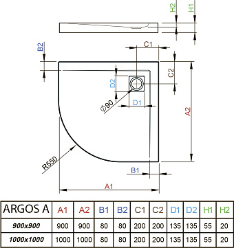 Душевой поддон RADAWAY Argos 4AA99-01 90х90см