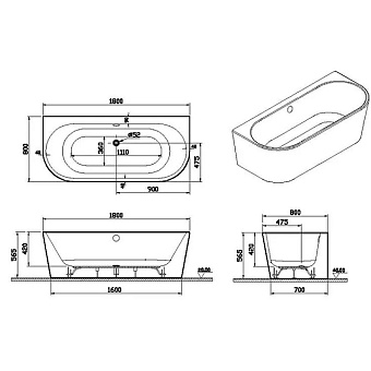 Ванна акриловая VITRA Geo 65420006000 180х80см пристенная