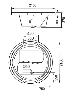 Ванна акриловая Gemy G9060 O 210х210см встраиваемая