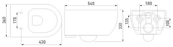 Унитаз подвесной BERGES EGO XL 082118 безободковый с микролифтом
