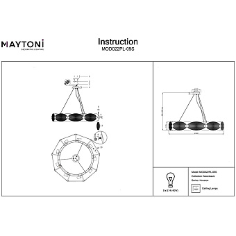 Светильник подвесной Maytoni Neoclassic MOD022PL-09S 40Вт E14