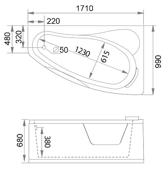 Ванна акриловая Gemy G9046 II K R 171х99см пристенная