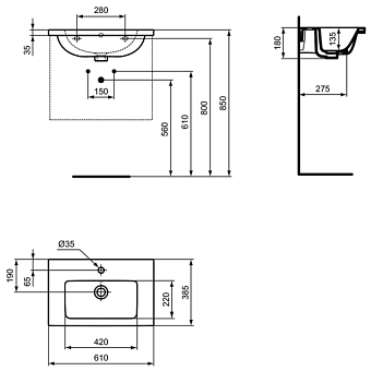 Раковина подвесная IDEAL STANDARD Ideal Standard i.life S T459001 61х38,5см