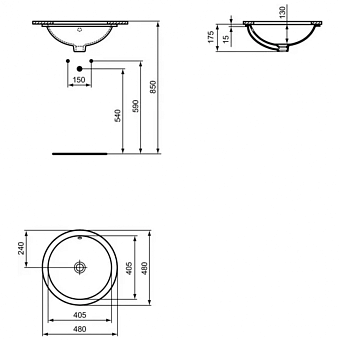 Раковина встраиваемая снизу IDEAL STANDARD CONNECT E505401 48х48см