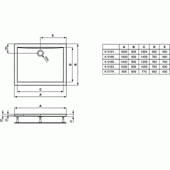 Душевой поддон IDEAL STANDARD ULTRAFLAT K519101 80х180см