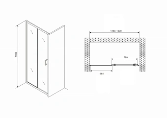 Душевая дверь Abber Schwarzer Diamant AG301505 190х150см стекло прозрачное