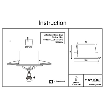 Светильник точечный встраиваемый Maytoni Metal Modern DL008-2-01-B 50Вт GU10