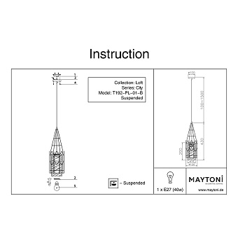 Светильник подвесной Maytoni Loft T192-PL-01-B 40Вт E27