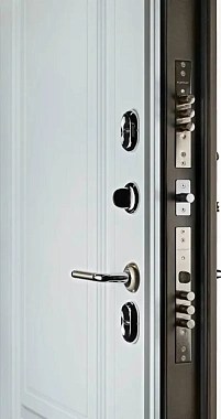 Входная дверь АНТАРЕС Милан Термо Z0000015176 970х2050мм Муар с разноцветными блестками темно-коричневый\Белый матовый левая