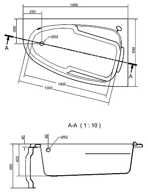 Ванна акриловая CERSANIT JOANNA 63335 140х90см угловая