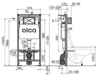 Комплект для установки подвесного унитаза Alcaplast AM101/1120-4:1 RU M571-0001 с панелью смыва