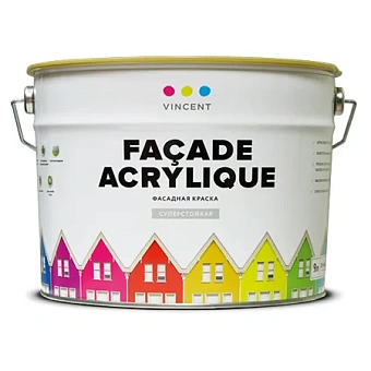 Краска для минеральных поверхностей акриловая/фасадная VINCENT DECOR Facade Acrylique F-2 Белый основа A 9л