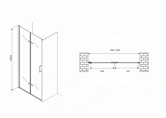 Душевая дверь Abber Zart AG08100P 195х100см стекло прозрачное