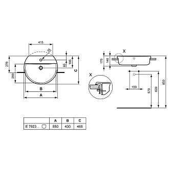 Раковина встраиваемая сверху IDEAL STANDARD CONNECT E792301 55х46см