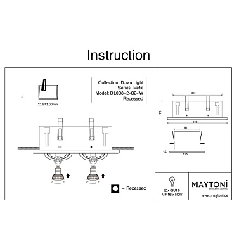 Светильник точечный встраиваемый Maytoni Metal Modern DL008-2-02-W 50Вт GU10