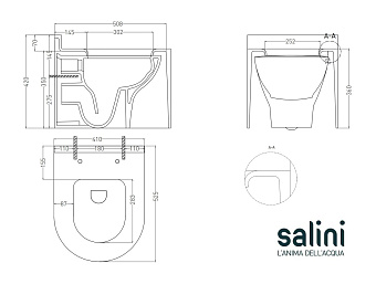 Унитаз подвесной SALINI GEMELLI 240121M безободковый с микролифтом