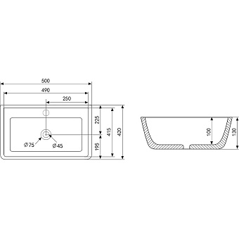 Раковина накладная Abber RECHTECK AC2203MB 50х42см