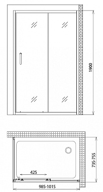 Угловое ограждение Gemy Victoria S30191H-A75 190х75см стекло прозрачное