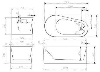 Ванна акриловая Abber AB9496-1.5 R 150х75см пристенная