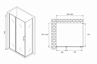 Угловое ограждение Abber Sonnenstrand AG04140S-S100 195х100см стекло прозрачное