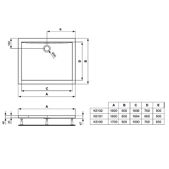 Душевой поддон IDEAL STANDARD ULTRAFLAT K519201 90х180см