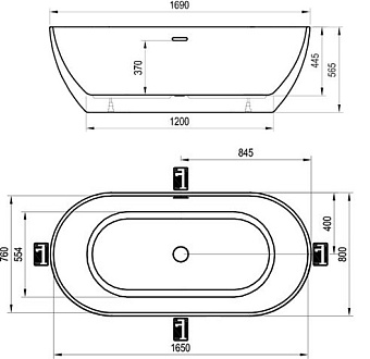 Ванна акриловая RAVAK FREEDOM XC00100020 169х80см отдельностоящая