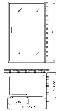 Угловое ограждение Gemy Victoria S30191A-A75 190х75см стекло прозрачное