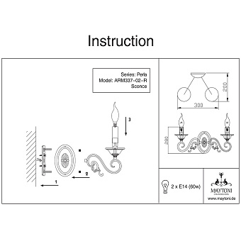 Светильник настенный Maytoni Perla ARM337-02-R 60Вт E14