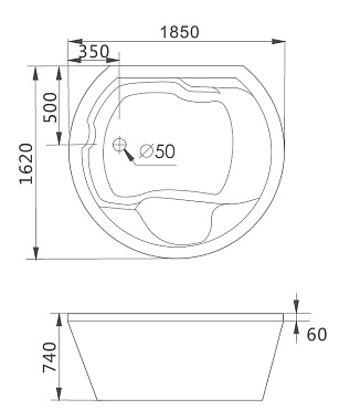 Ванна акриловая Gemy G9053 O 185х162см встраиваемая