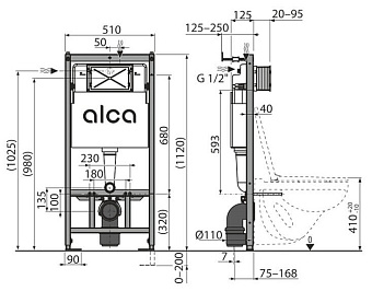 Комплект для установки подвесного унитаза Alcaplast AM101/1120-4:1 RU M670-0001 с панелью смыва